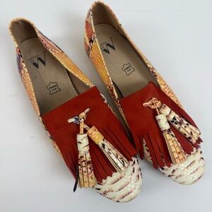 Anthropologie Vanessa Wu Snakeskin Tassel Suede Loafers Women’s Size‎ 38 US 7.5